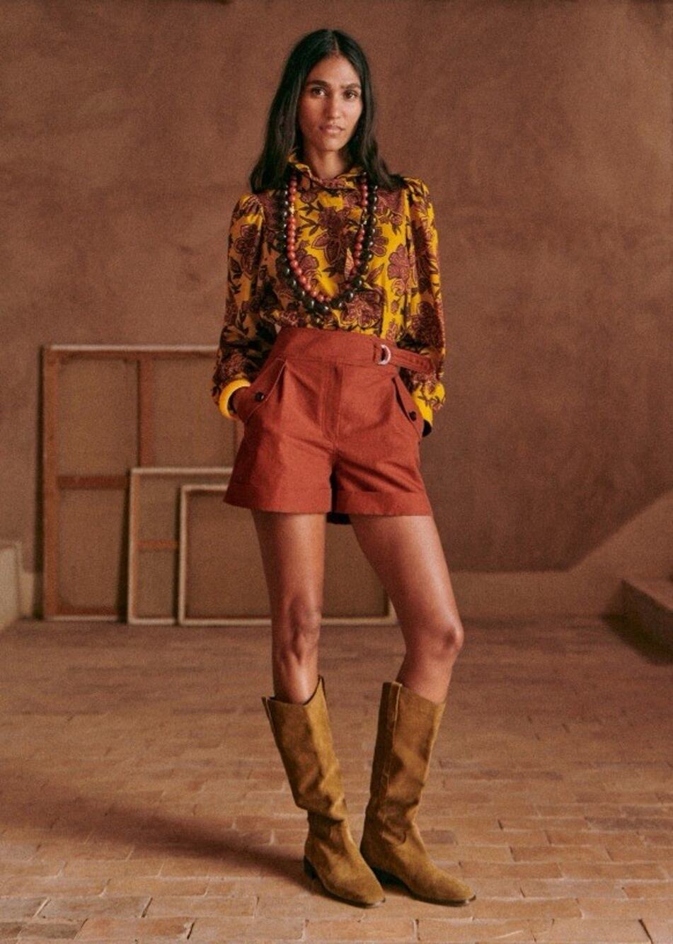 Sezane Cedric Shorts Terracotta Brown Utility Linen Cotton 44 US 12